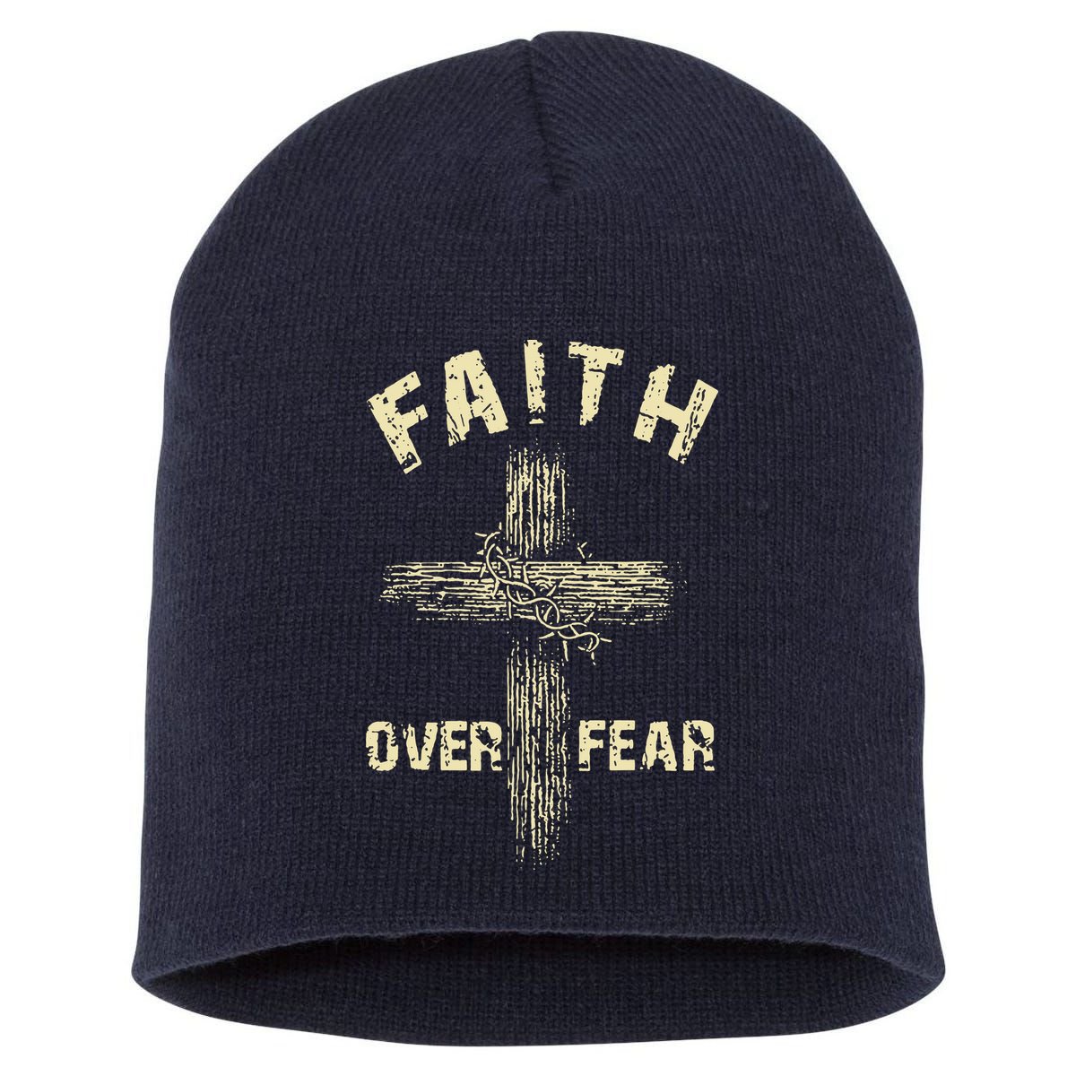 Jesus Christ Cross Faith Over Fear Short Acrylic Beanie