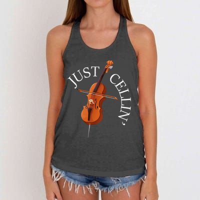 Just Cellin Cello Player Cellist Musician Classical Music Women's Knotted Racerback Tank