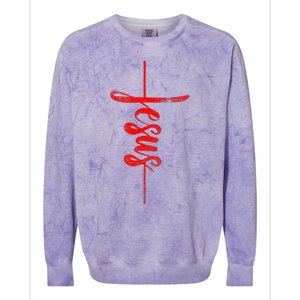 Jesus Christian Cross Art Cursive Inspiring Gift Gift Colorblast Crewneck Sweatshirt