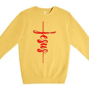 Jesus Christian Cross Art Cursive Inspiring Gift Gift Premium Crewneck Sweatshirt