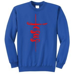 Jesus Christian Cross Art Cursive Inspiring Gift Gift Tall Sweatshirt