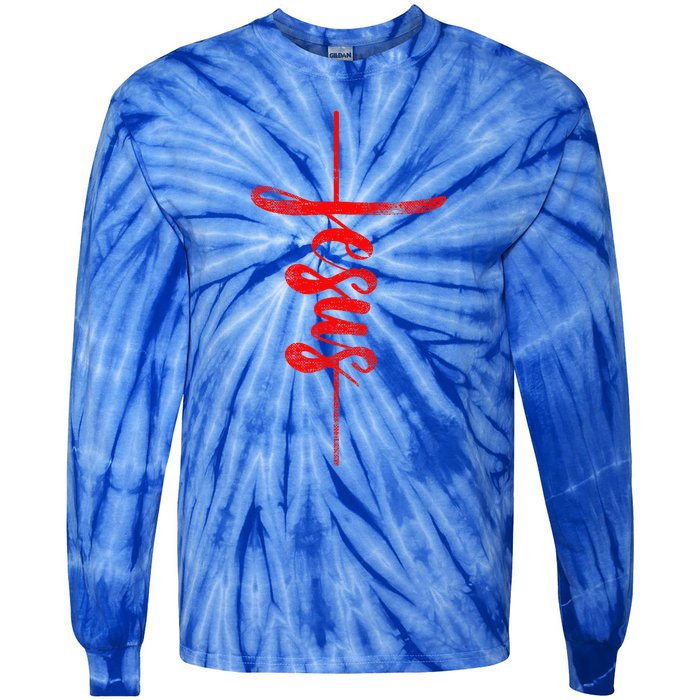 Jesus Christian Cross Art Cursive Inspiring Gift Gift Tie-Dye Long Sleeve Shirt