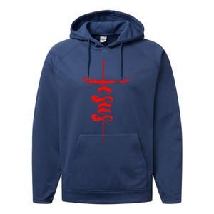 Jesus Christian Cross Art Cursive Inspiring Gift Gift Performance Fleece Hoodie