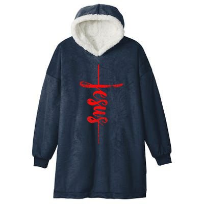 Jesus Christian Cross Art Cursive Inspiring Gift Gift Hooded Wearable Blanket