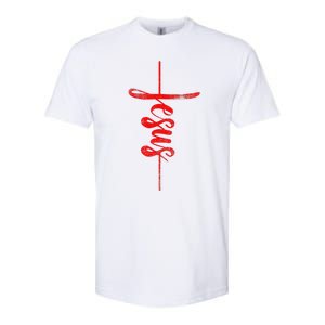 Jesus Christian Cross Art Cursive Inspiring Gift Gift Softstyle CVC T-Shirt