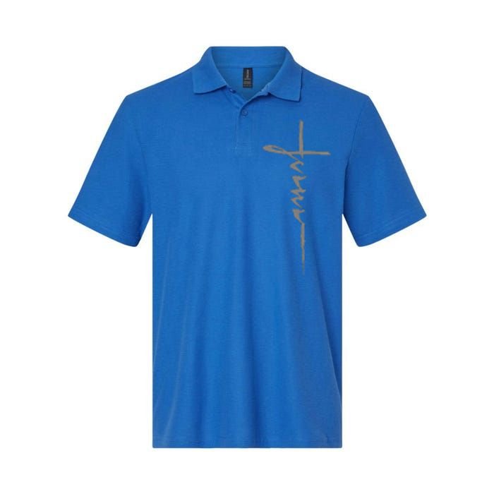 Jesus Christian Cross Art Cursive Inspiring Gift Softstyle Adult Sport Polo