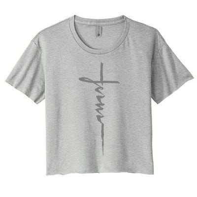 Jesus Christian Cross Art Cursive Inspiring Gift Women's Crop Top Tee