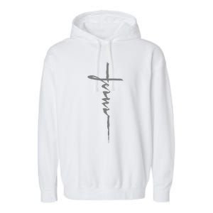 Jesus Christian Cross Art Cursive Inspiring Gift Garment-Dyed Fleece Hoodie