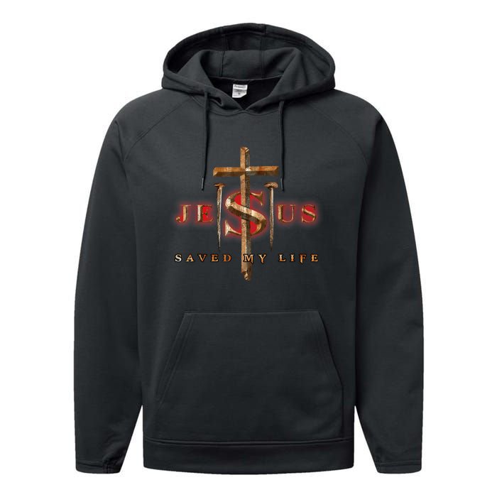 Jesus Cross Christ Saved My Life Quote Saying Christian Performance Fleece Hoodie