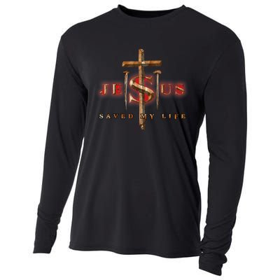 Jesus Cross Christ Saved My Life Quote Saying Christian Cooling Performance Long Sleeve Crew