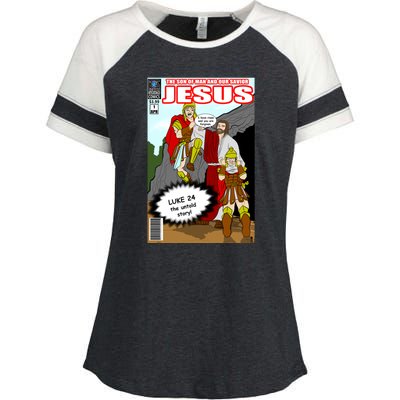 Jesus Christian Comic Cover Enza Ladies Jersey Colorblock Tee