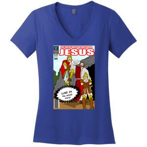 Jesus Christian Comic Cover Women's V-Neck T-Shirt