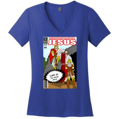 Jesus Christian Comic Cover Women's V-Neck T-Shirt