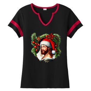 Jesus Christ Christmas Portrait Ladies Halftime Notch Neck Tee