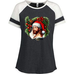 Jesus Christ Christmas Portrait Enza Ladies Jersey Colorblock Tee