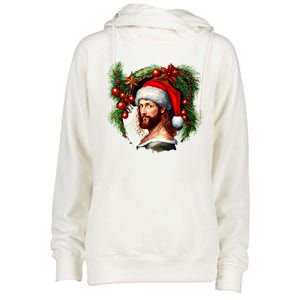 Jesus Christ Christmas Portrait Womens Funnel Neck Pullover Hood