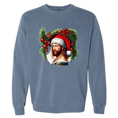 Jesus Christ Christmas Portrait Garment-Dyed Sweatshirt