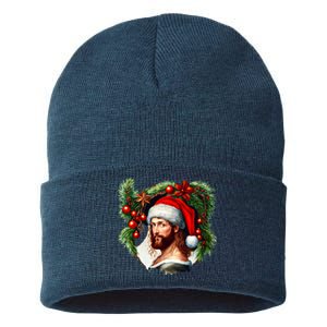 Jesus Christ Christmas Portrait Sustainable Knit Beanie