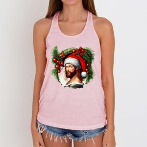 Jesus Christ Christmas Portrait Women's Knotted Racerback Tank