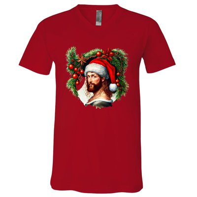 Jesus Christ Christmas Portrait V-Neck T-Shirt