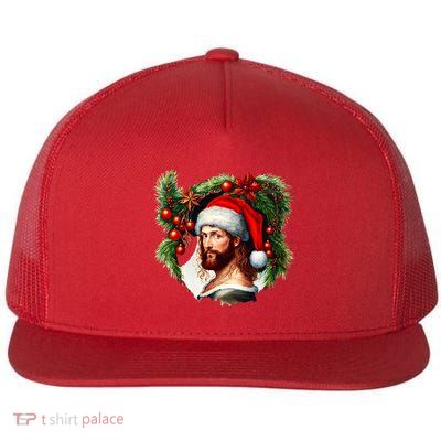 Jesus Christ Christmas Portrait Flat Bill Trucker Hat