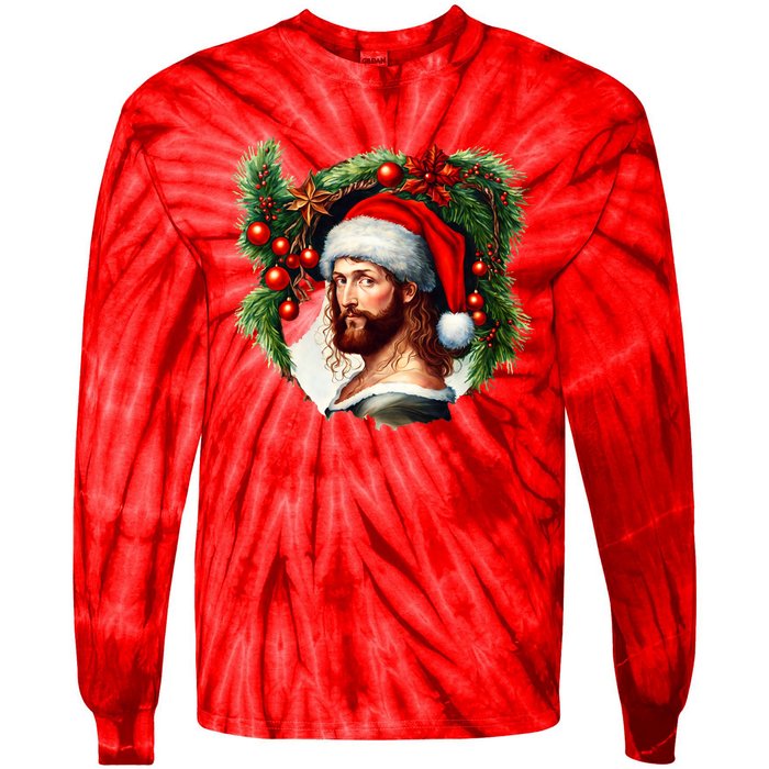 Jesus Christ Christmas Portrait Tie-Dye Long Sleeve Shirt