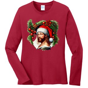 Jesus Christ Christmas Portrait Ladies Long Sleeve Shirt