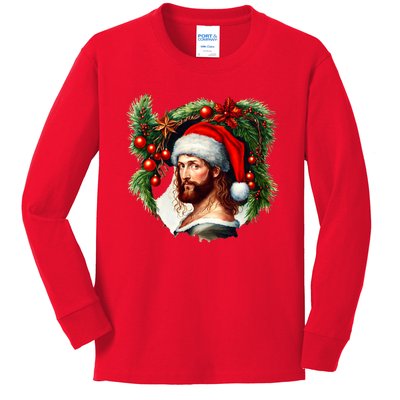 Jesus Christ Christmas Portrait Kids Long Sleeve Shirt