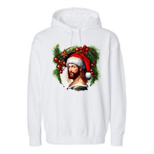 Jesus Christ Christmas Portrait Garment-Dyed Fleece Hoodie