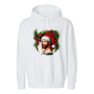 Jesus Christ Christmas Portrait Garment-Dyed Fleece Hoodie