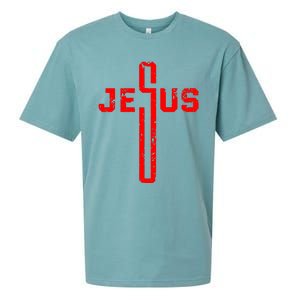 Jesus Cross Christian Religious Sueded Cloud Jersey T-Shirt