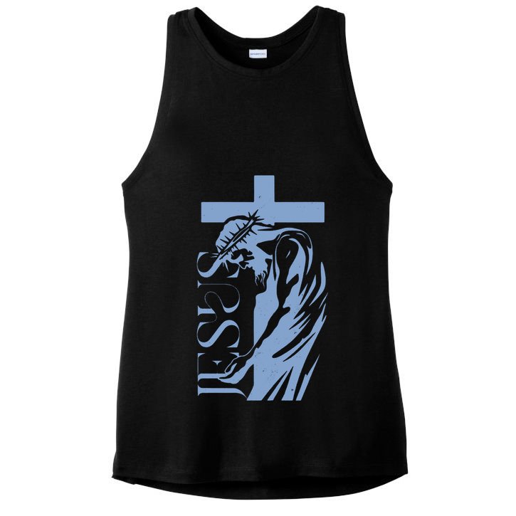 Jesus Christ Cross Christian Faith Ladies PosiCharge Tri-Blend Wicking Tank