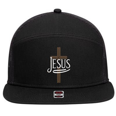 Jesus Cross Crucifixion Religion Christianity Christ Faith 7 Panel Mesh Trucker Snapback Hat