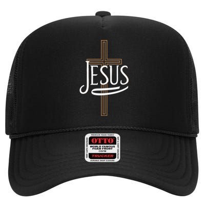 Jesus Cross Crucifixion Religion Christianity Christ Faith High Crown Mesh Back Trucker Hat