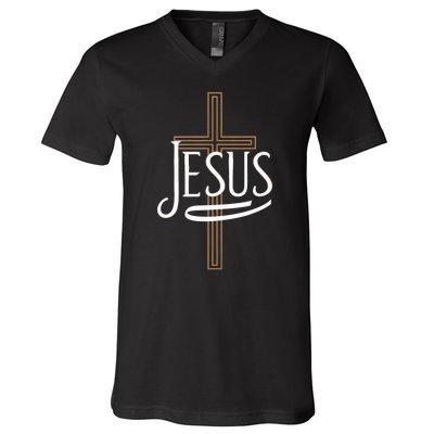 Jesus Cross Crucifixion Religion Christianity Christ Faith V-Neck T-Shirt