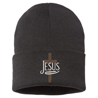 Jesus Cross Crucifixion Religion Christianity Christ Faith Sustainable Knit Beanie