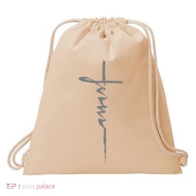 Jesus Christian Cross Art Cursive Inspiring Drawstring Bag