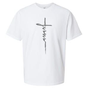 Jesus Christian Cross Art Cursive Inspiring Sueded Cloud Jersey T-Shirt