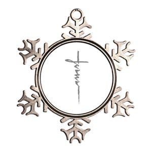 Jesus Christian Cross Art Cursive Inspiring Metallic Star Ornament