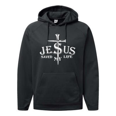 Jesus Cross Christ Saved My Life Quote Saying Christian Performance Fleece Hoodie