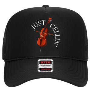 Just Cellin Cello Player Cellist Musician Classical Music High Crown Mesh Back Trucker Hat