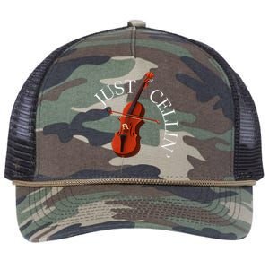 Just Cellin Cello Player Cellist Musician Classical Music Retro Rope Trucker Hat Cap