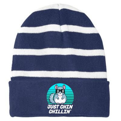 Just Chin Chillin Funny Chinchilla Lovers Kawaii Chinchillin Striped Beanie with Solid Band