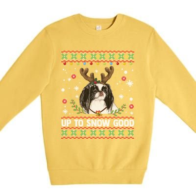 Japanese Chin Dog Reindeer Ugly Christmas Sweater Cool Gift Premium Crewneck Sweatshirt