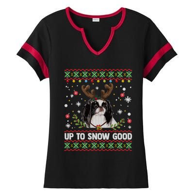 Japanese Chin Dog Reindeer Ugly Christmas Sweater Cool Gift Ladies Halftime Notch Neck Tee