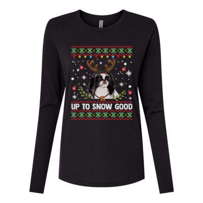 Japanese Chin Dog Reindeer Ugly Christmas Sweater Cool Gift Womens Cotton Relaxed Long Sleeve T-Shirt