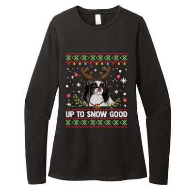 Japanese Chin Dog Reindeer Ugly Christmas Sweater Cool Gift Womens CVC Long Sleeve Shirt