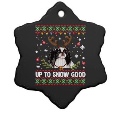 Japanese Chin Dog Reindeer Ugly Christmas Sweater Cool Gift Ceramic Star Ornament