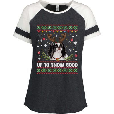 Japanese Chin Dog Reindeer Ugly Christmas Sweater Cool Gift Enza Ladies Jersey Colorblock Tee