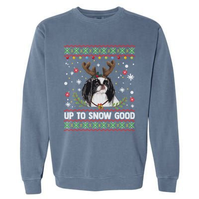 Japanese Chin Dog Reindeer Ugly Christmas Sweater Cool Gift Garment-Dyed Sweatshirt